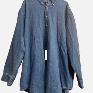 NWT Polo Ralph Lauren Mens Blue The Big Shirt Denim Chambray Button Up Pony 3X
